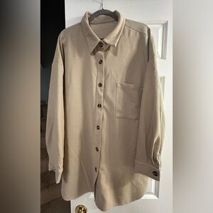 Oversized Beige Button-Up Shirt